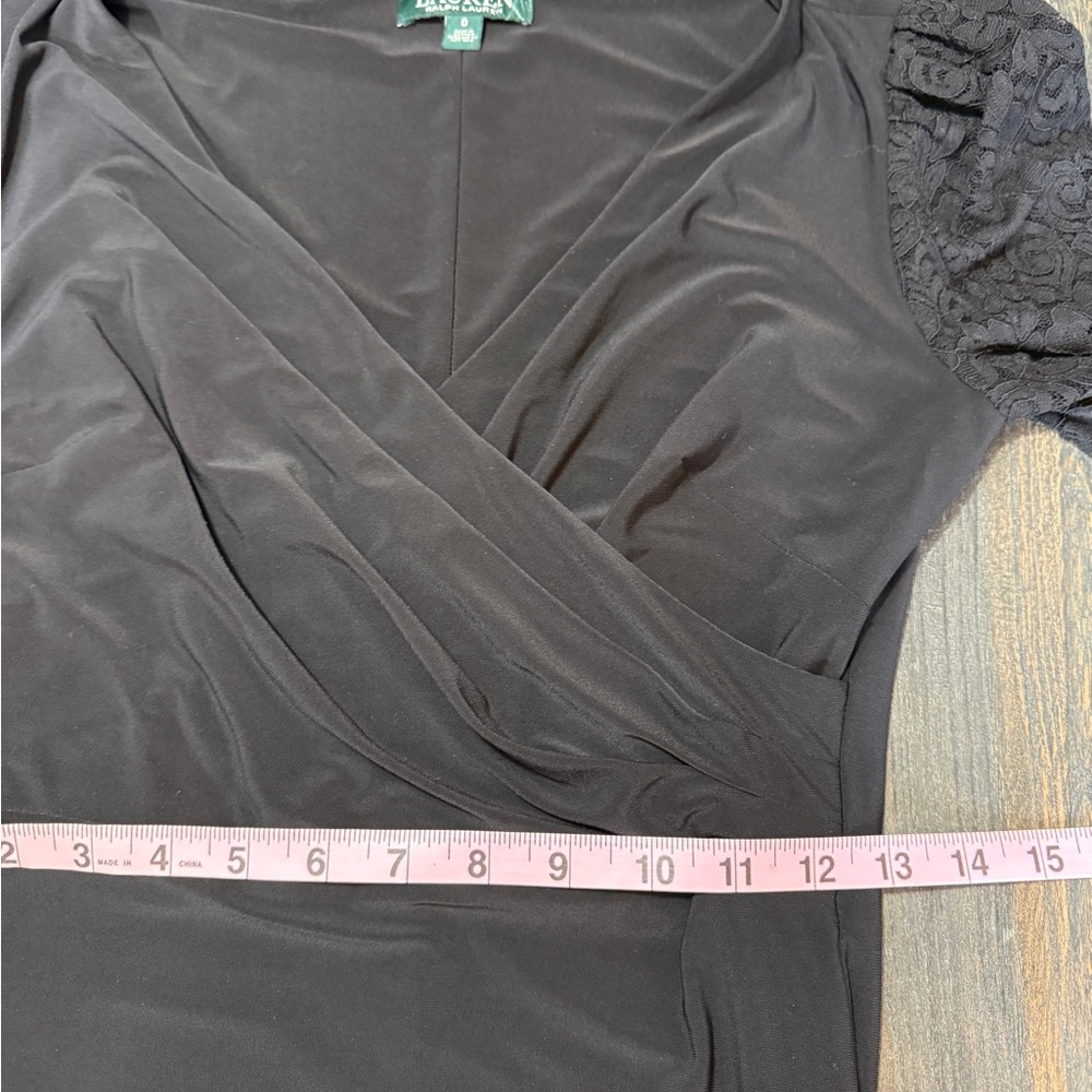 Lauren Ralph Lauren Black Wrap Sheath Dress Lace Long Sleeve Cocktail Size 0 - Picture 12 of 12